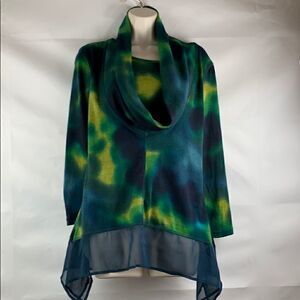 Multiples green and blue rye dye soft tunic top